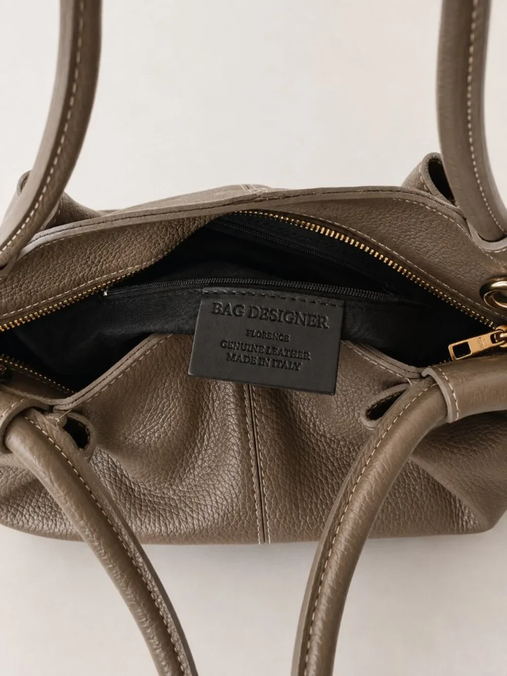 Taupe Italian Leather Shoulder & Crossbody Bag, Soft Gathered Leather Handbag